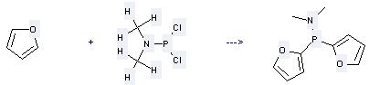 Phosphoramidousdichloride, N,N-dimethyl- can be used to produce di-2-furyl-N,N-dimethylphosphinous amide at the ambient temperature